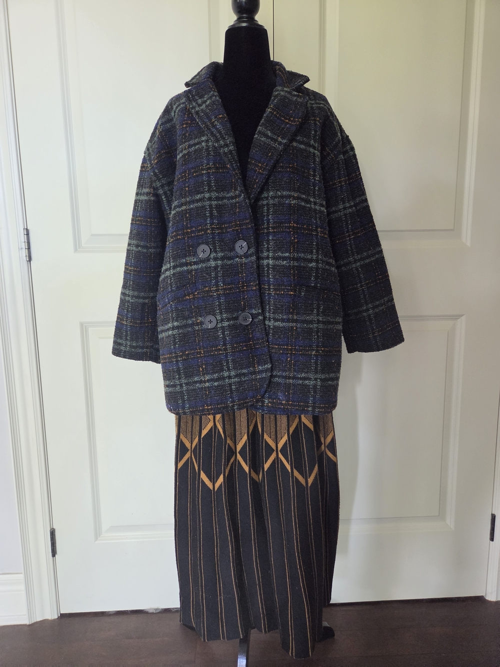 Plaid Oversized Double Breasted Coat + FREE Pleated Maxi Skirt